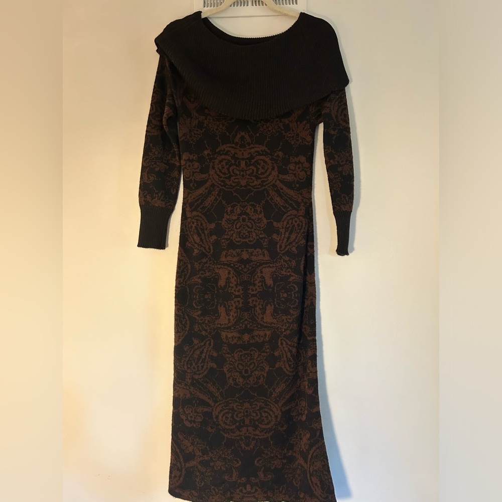 EUC Peruvian Connection Alpaca-Wool Blend Cowl Neck Sweater Midi Dress, Size S
